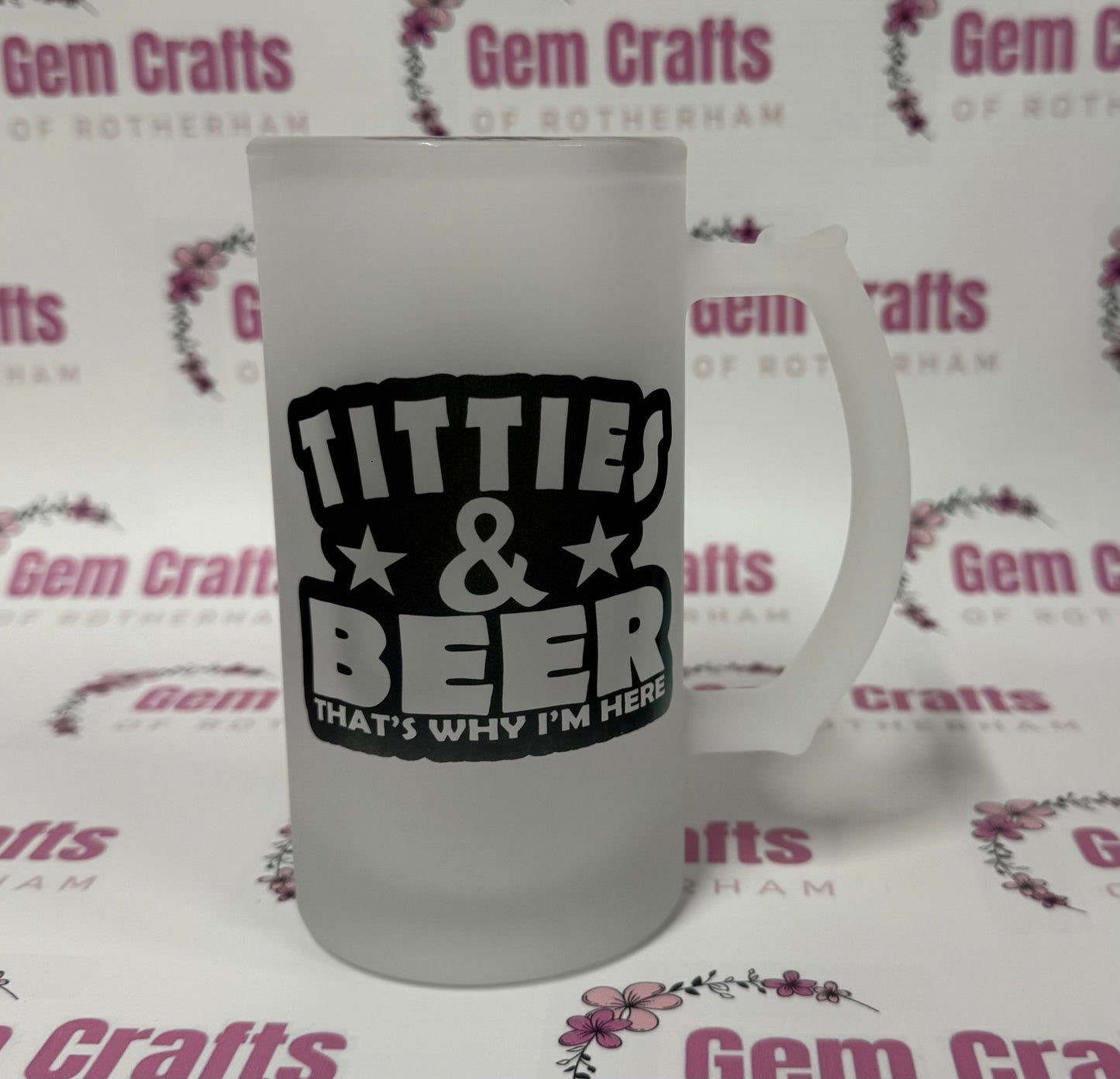 Titties and Beer, Thats why im here, Frosted Glass Stein, 16oz Glass, 450ml, Cold Use, Perfect Gift, Personalised