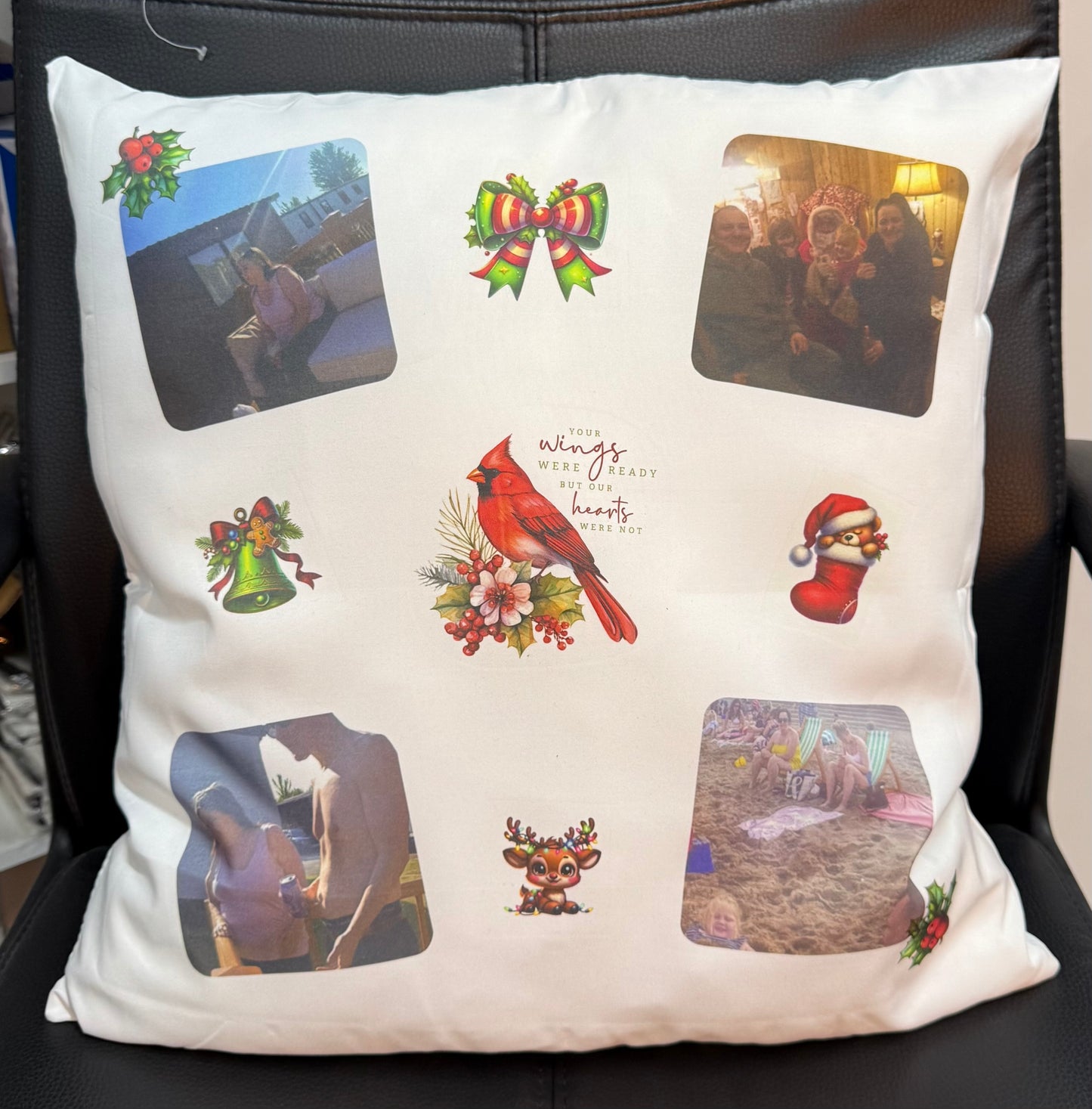 Photo Personalised Message Cushion, 4 Photos, Birthday, Gift, Memorial