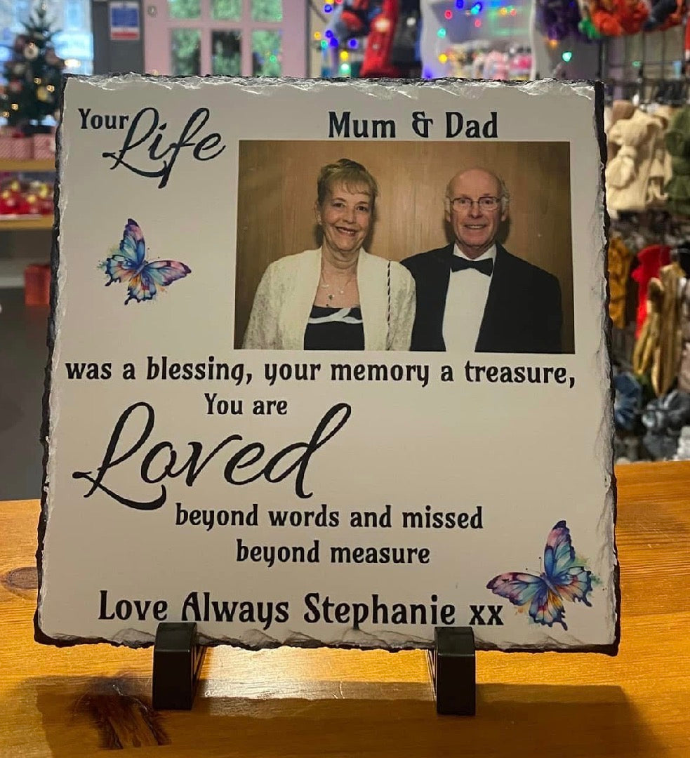 Personalised Photo Slate, Memorial, Mum and Dad, add your photo