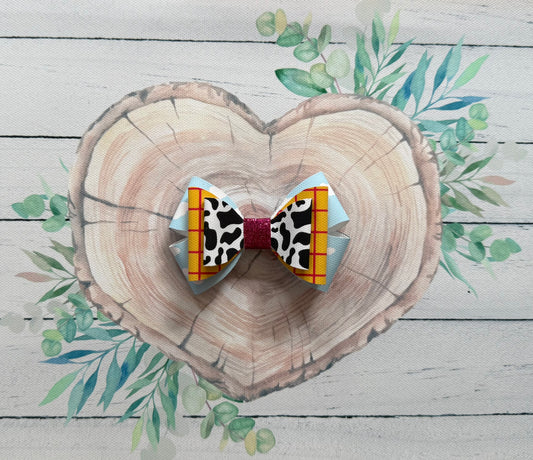 Handmade Toy Story Hairbow, cow print, Hair, Bow, Clip