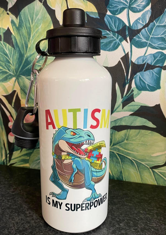 Autism is my Superpower, Dinosaur, Water Bottle