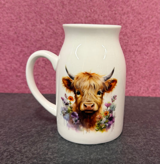 Highland Cow Head, Small 300ml Ceramic Milk Jug / Mini Vase