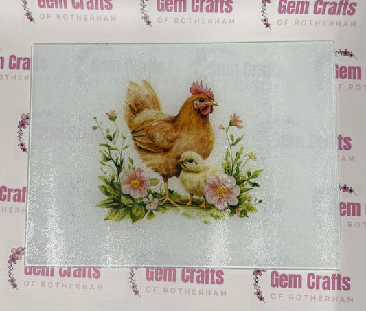 A3 Glass Chopping Board, Chickens, Sublimation, Worktop Saver