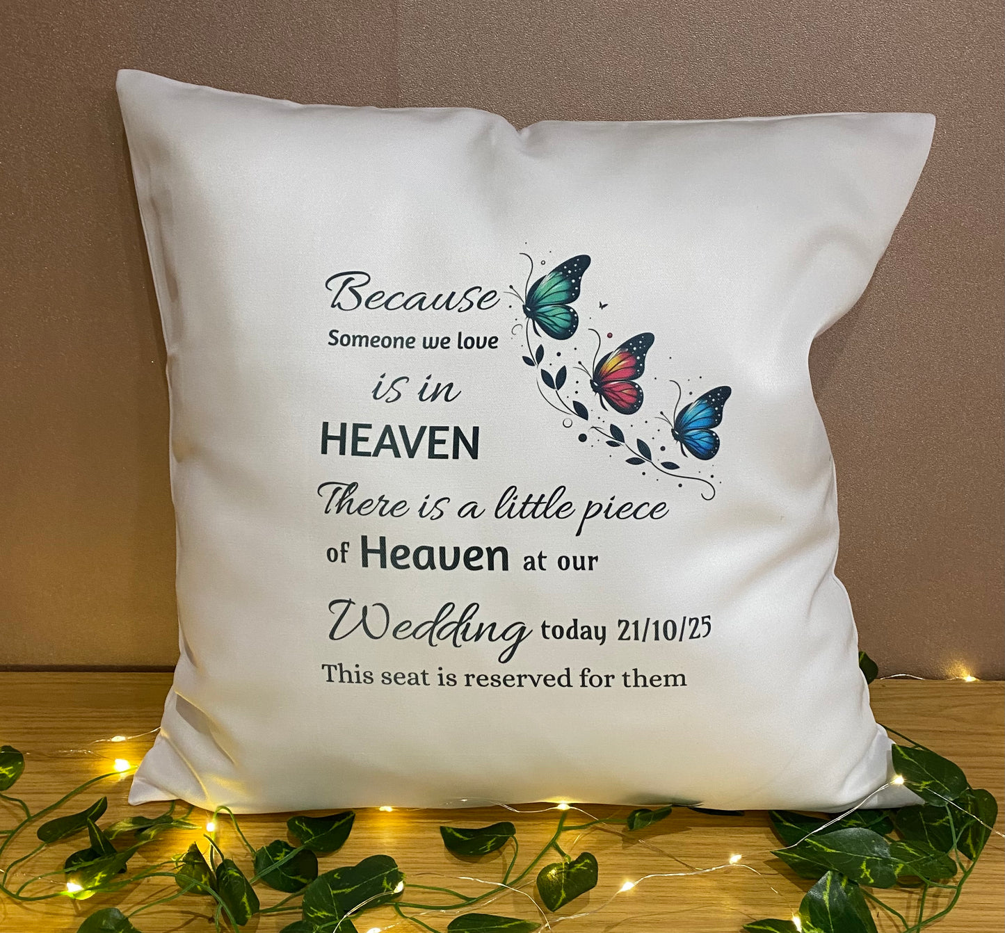 Memorial Personalised Cushion, Wedding, Someone Missing, In Heaven