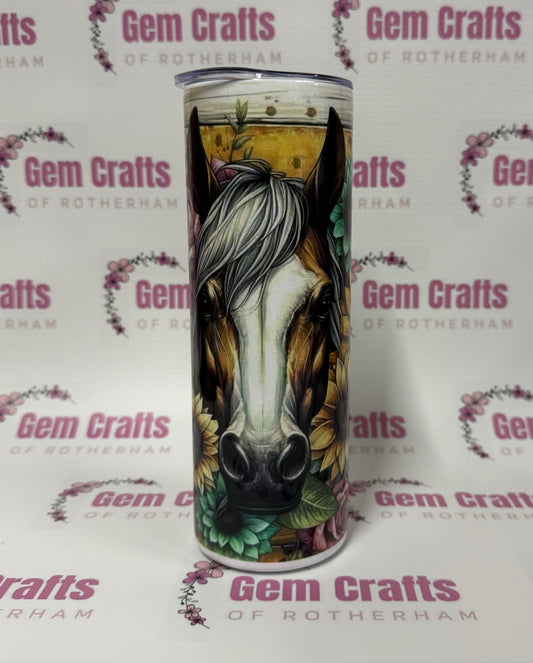 Horse, Sunflower, 20oz Tumbler, Insulated, Stainless Steel, Hot & Cold use