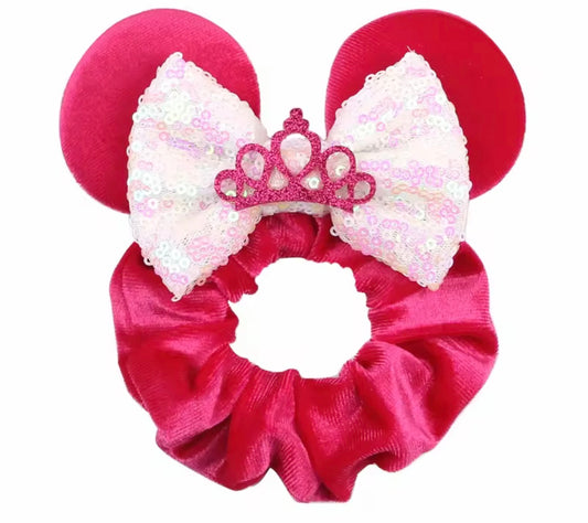 Mouse Ear Velvet Scrunchie, Pink Tiara, Princess, Aurora