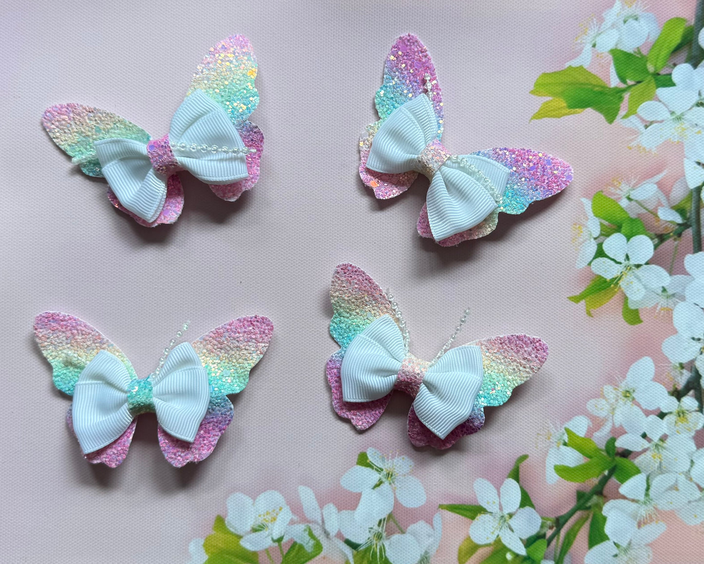 Handmade Rainbow Butterfly Hairbow, Hair, Bow, Clip