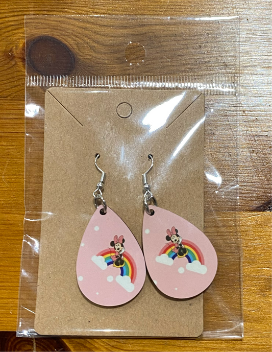Handmade Earrings, Minnie Mouse, Rainbow