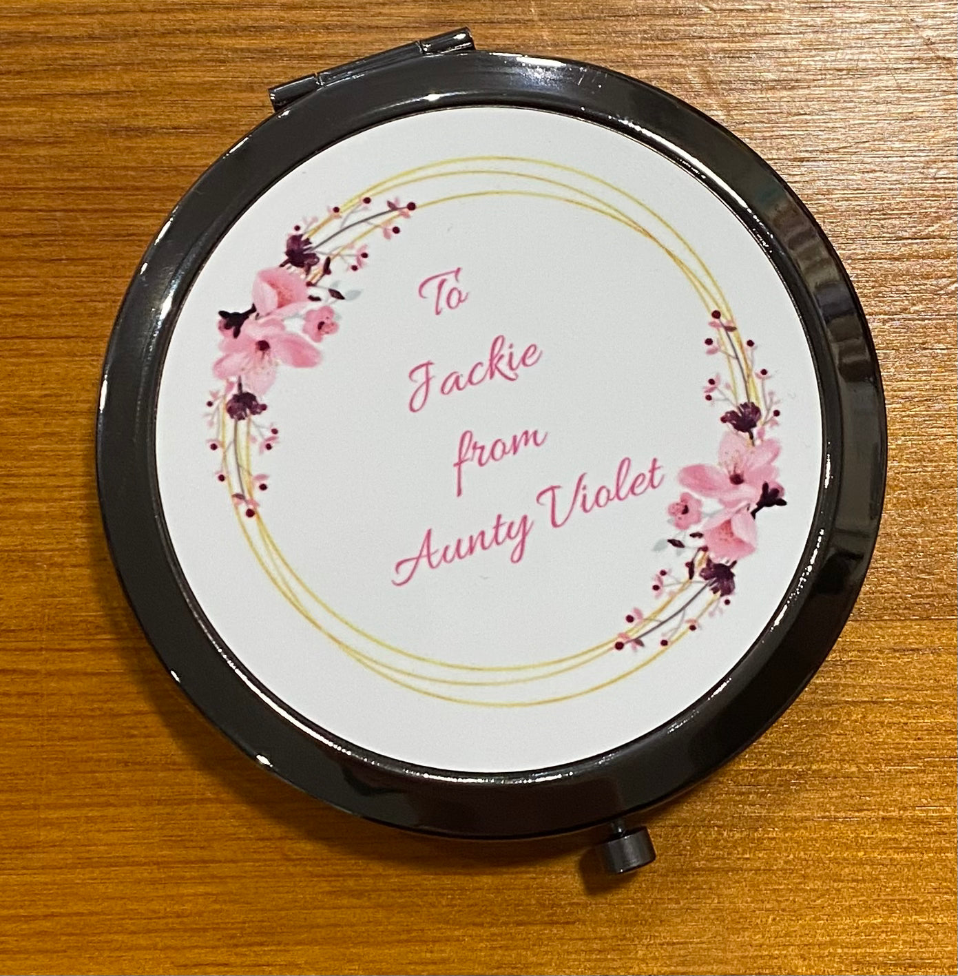 Mirrored Compact, Bridesmaid, Mother of the Bride, Birthday, Mirror, Personalised, Smoked Black, Round