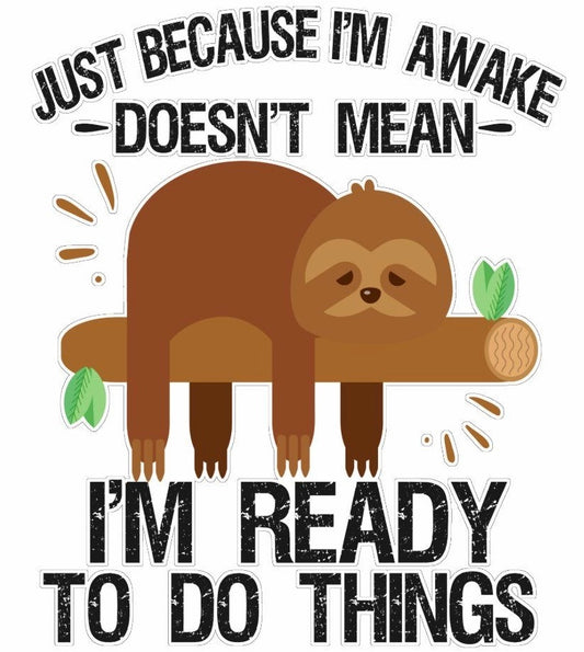 Just Because I’m Awake, Coaster, Cushion, Water Bottle, Keyring, Travel Mug, Sloth