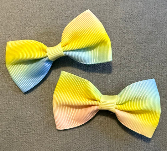 Yellow Rainbow Bows, Ribbon Hairbows, Hair, Bow, School, Hair Clip