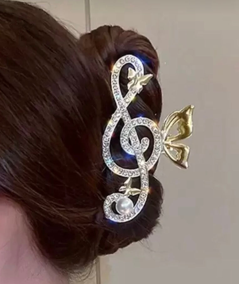 Treble Clef, Musical Note Diamanté Large Claw Clip, Heavy, Metal, Wedding, Birthday, Prom, Fashion