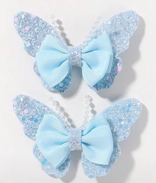 Sparkly Blue Butterfly, Hairbows, Hair, Bow, Hair Clip