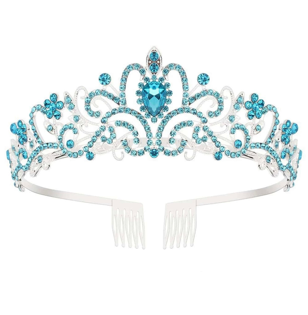 Blue Rhinestone Tiara, Crown, Prom, Wedding, Dancing, Metal Tiara