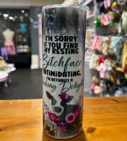 Im sorry you find my resting bitch face intimidating, 20oz Tumbler, Insulated, Stainless Steel, Hot & Cold use, Personalised