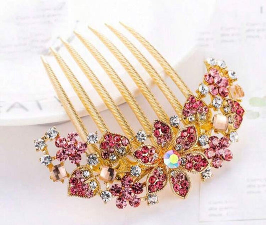 Pink Flower Hair Comb, Upto, Wedding, Comb, Hair Folk