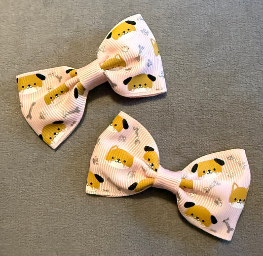 Pink Dog Print Bows, Ribbon Hairbows, Hair, Bow, School, Hair Clip