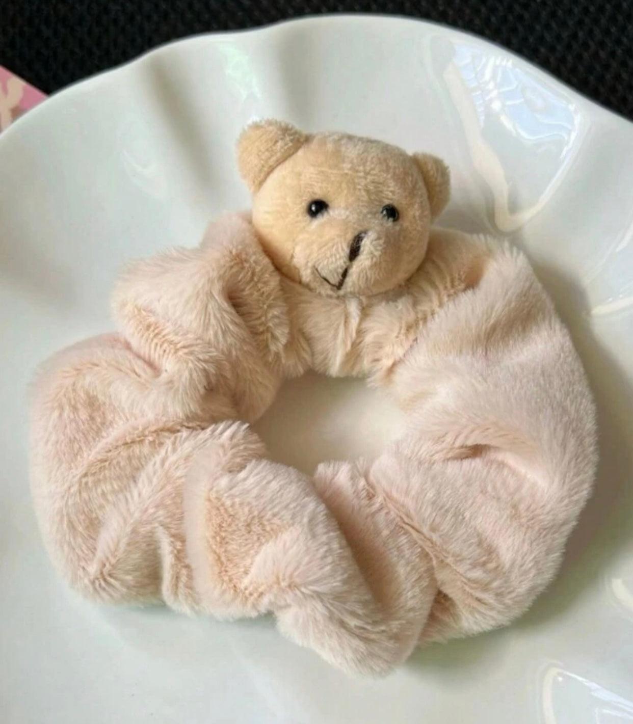 Pink Bear Scrunchie, Animal Scrunchie, Soft, Teddy Scrunchie