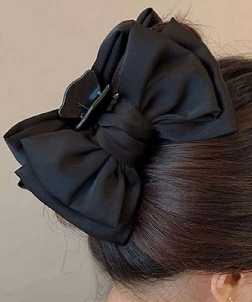 Large Ribbon Bow Hair Claw, Plastic, Soft, Strong, Black