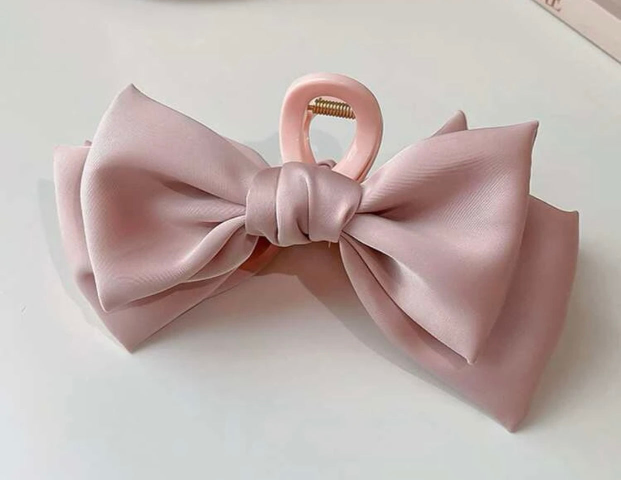 Large Ribbon Bow Hair Claw, Plastic, Soft, Strong, Pink