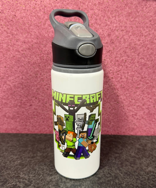 Minecraft, Straw Lid, Flip Top, Water Bottle, Personalised