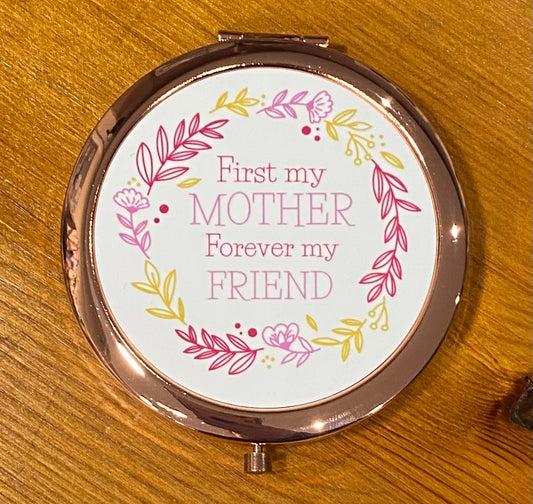 Mirrored Compact, Bridesmaid, Mother of the Bride, Birthday, Mirror, Personalised, Rose Gold, Round