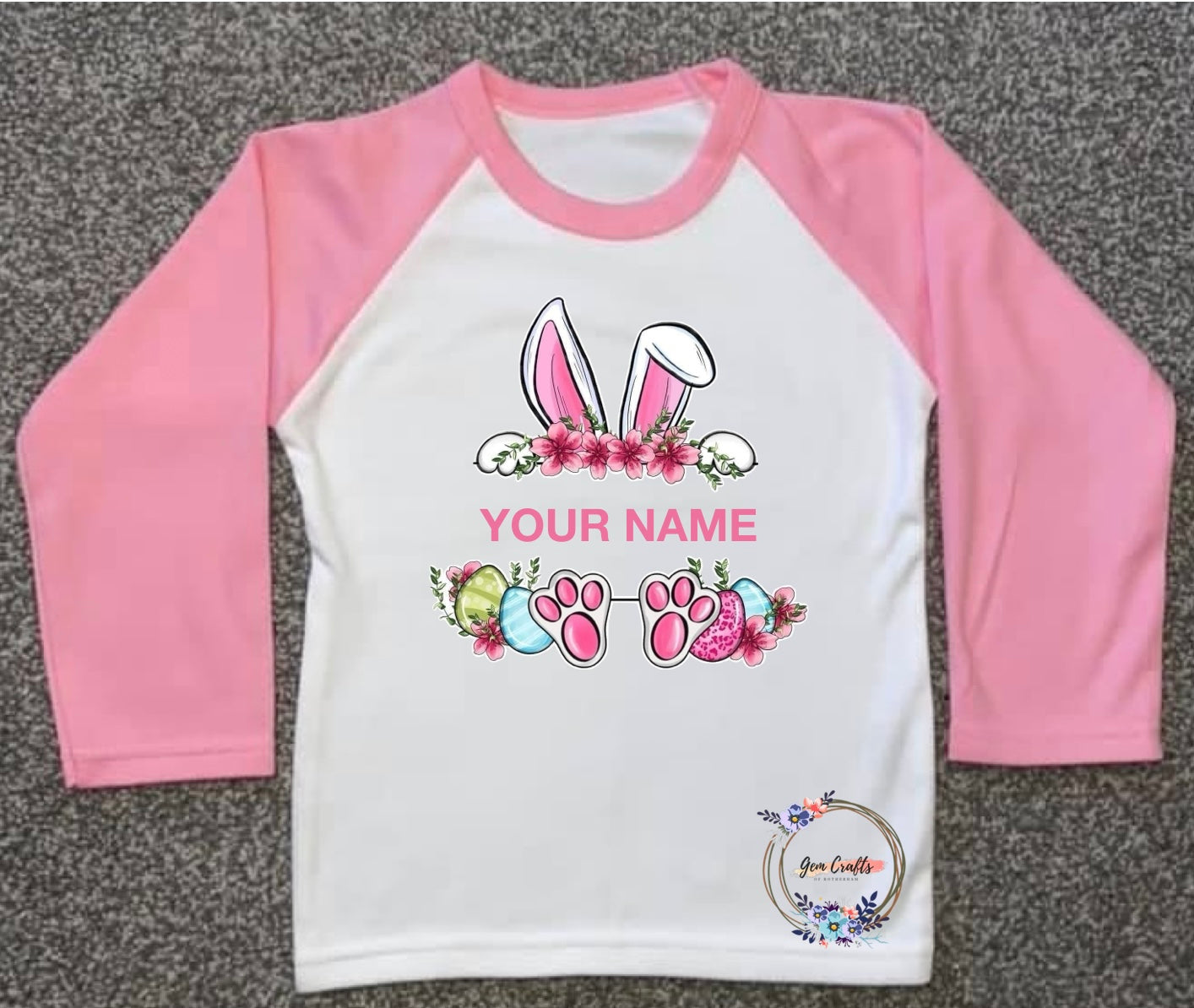 Kids Personalised Easter PJs - Plain Pink - Bunny, Ages 6 Month - 10 Years