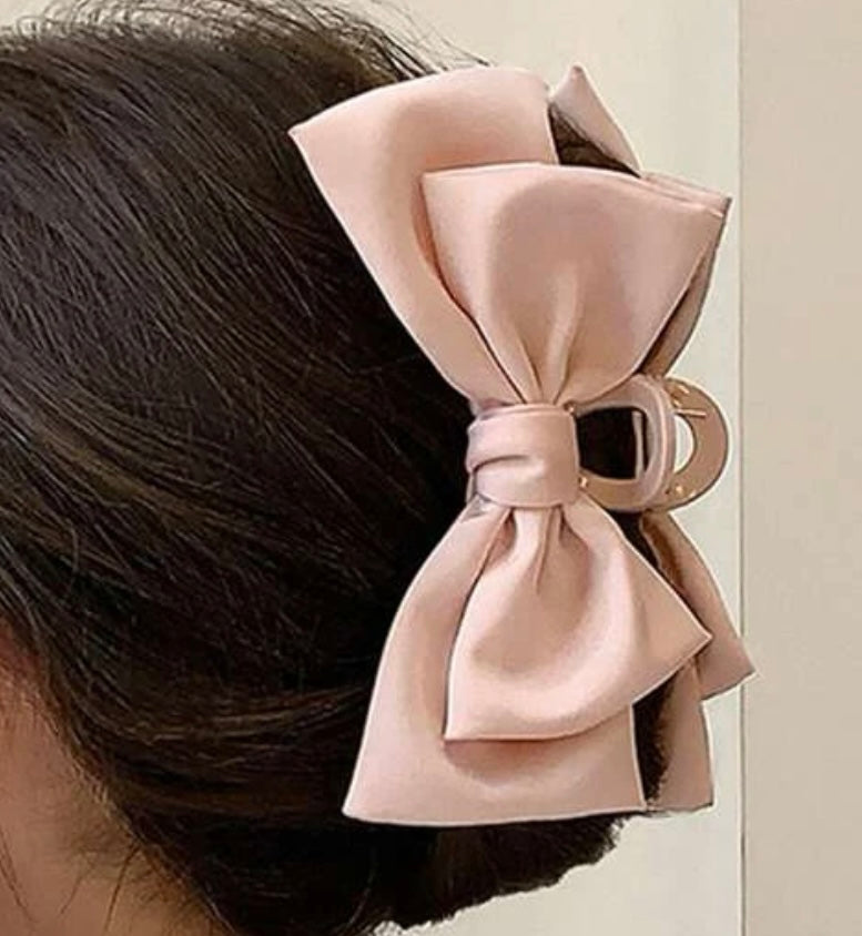 Large Ribbon Bow Hair Claw, Plastic, Soft, Strong, Pink
