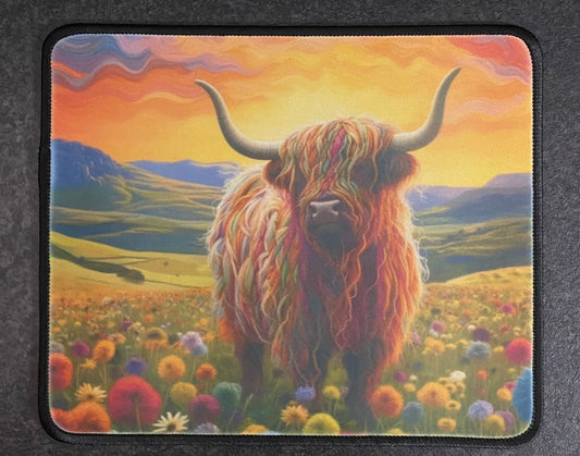 Highland Cow Design, Fabric Mouse Mat, Desk Saver, Gamer, Work, Computer