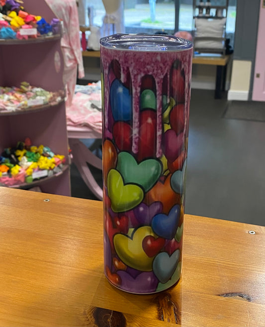 20oz Tumbler, Hearts, Insulated, Stainless Steel, Hot & Cold use, Personalise