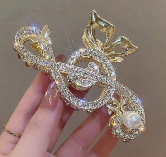 Treble Clef, Musical Note Diamanté Large Claw Clip, Heavy, Metal, Wedding, Birthday, Prom, Fashion