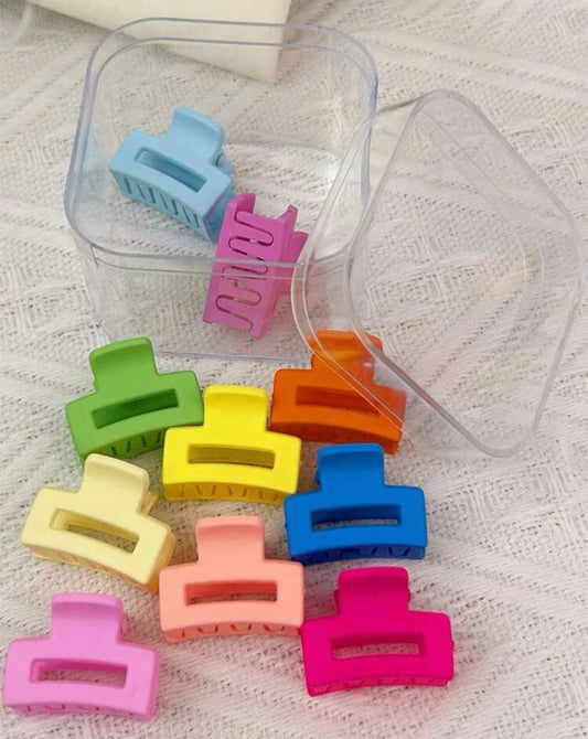 10 Small Bright Coloured Claw Clips in plastic tub