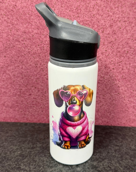 Dachshund, Straw Lid, Flip Top, Water Bottle, Personalised