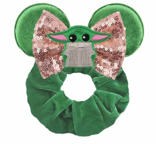 Mouse Ear Velvet Scrunchie, Green Yoda