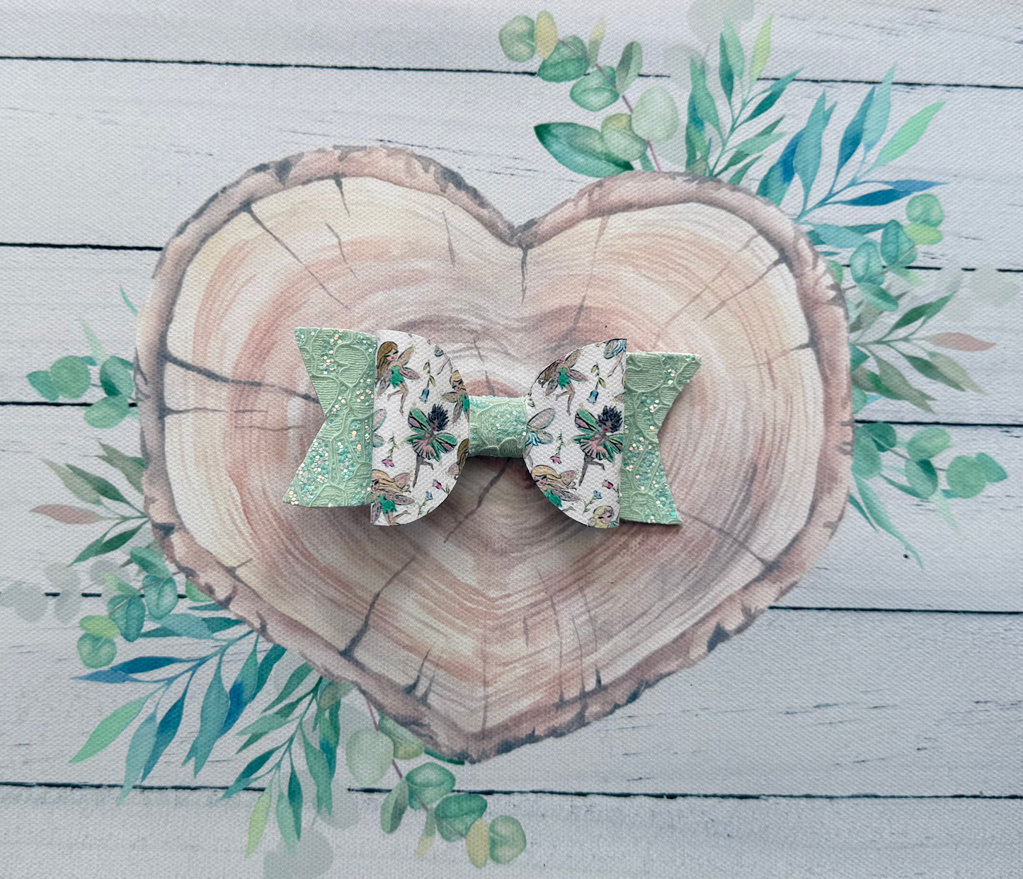 Handmade Fairy Hairbow, Green, Hair, Bow, Clip
