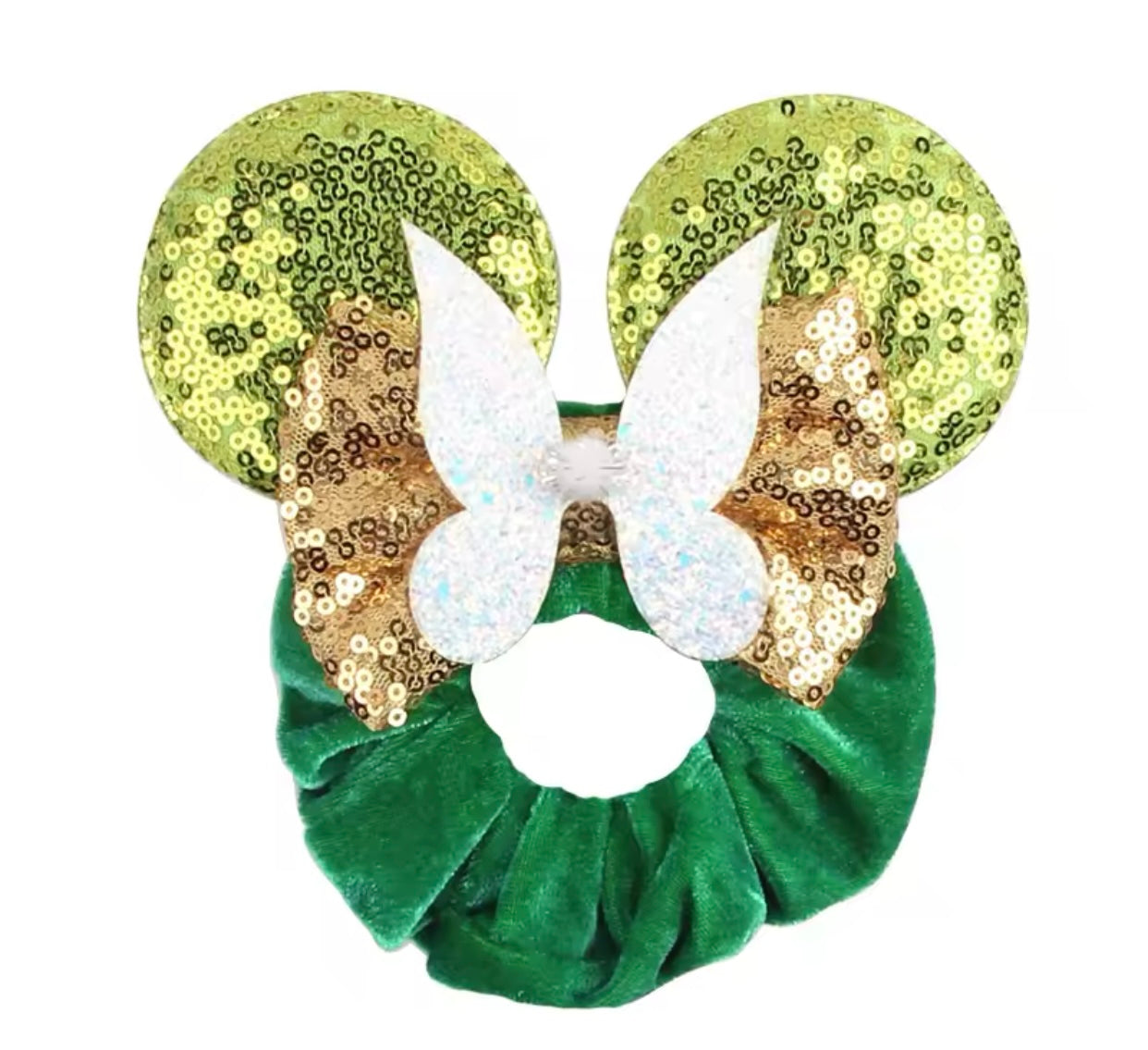 Mouse Ear Velvet Scrunchie, Green Tinkerbelle, Fairy