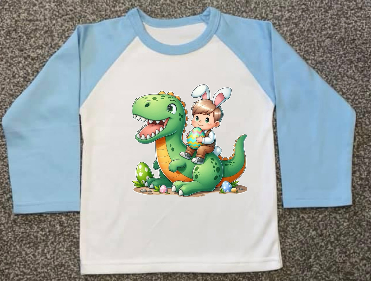 Kids Personalised Easter PJs - Plain Blue - Dinosaur, Ages 6 Month - 10 Ye