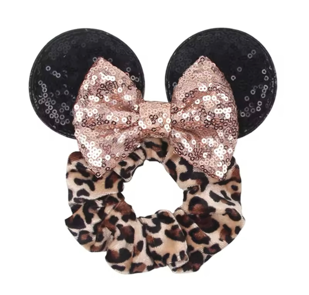 Mouse Ear Velvet Scrunchie, Leopard Print, Animal Kingdom