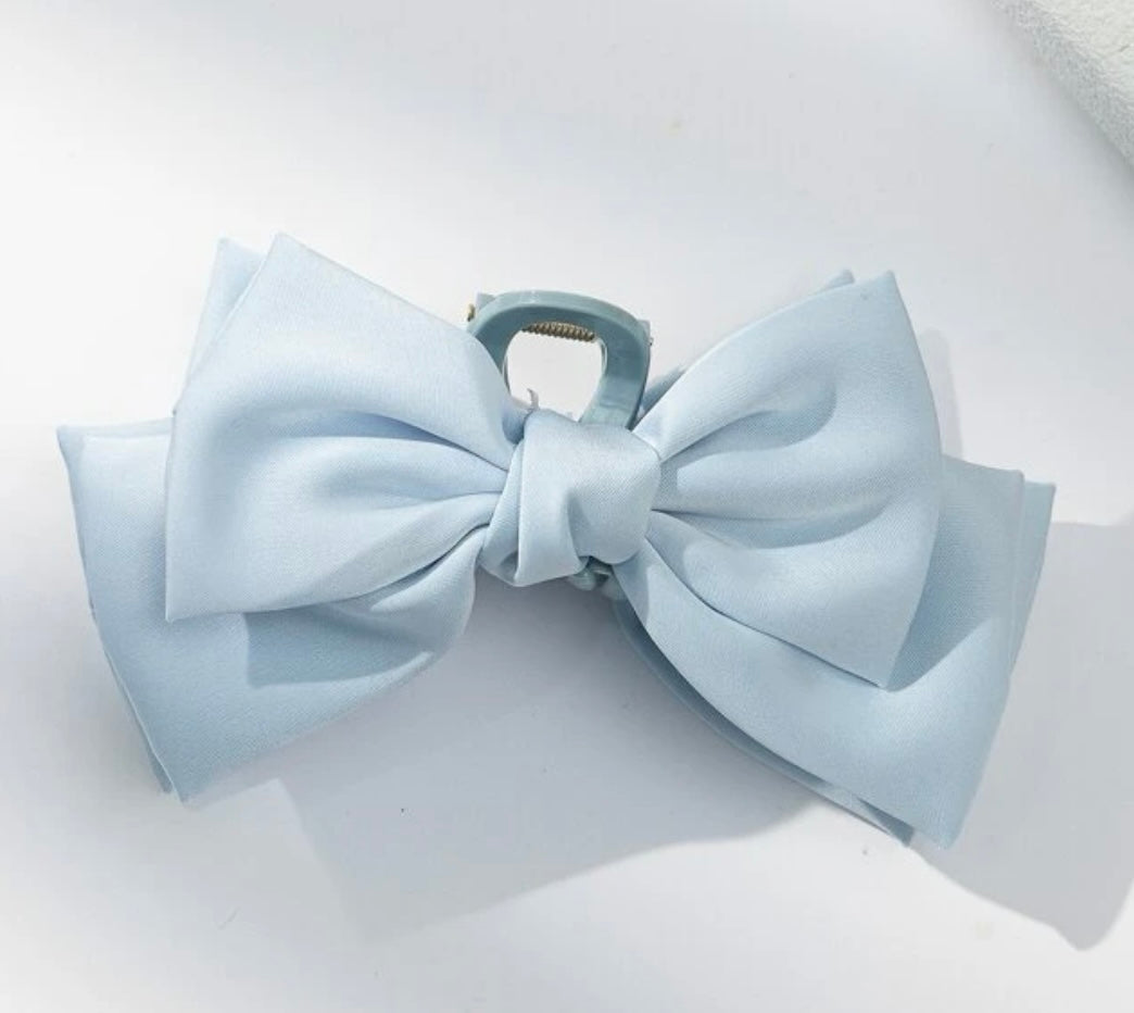 Large Ribbon Bow Hair Claw, Plastic, Soft, Strong, Blue