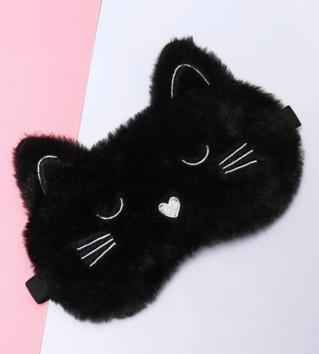 Fluffy Black Cat Eye Mask, Sleep Mask, Blackout, Adult, Teen, Child