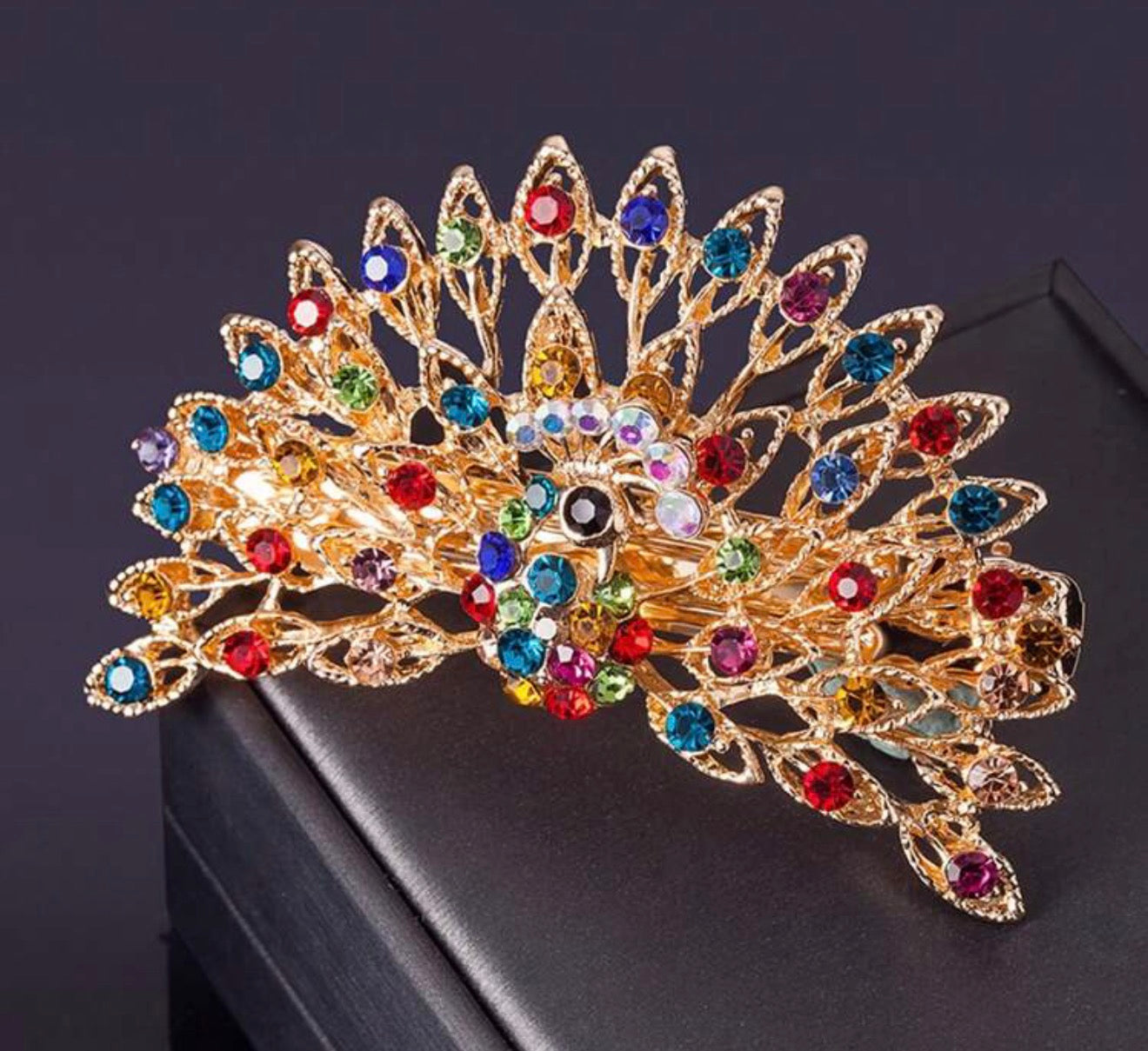 Multi Coloured Peacock, Hair Clip, Barrette Clip