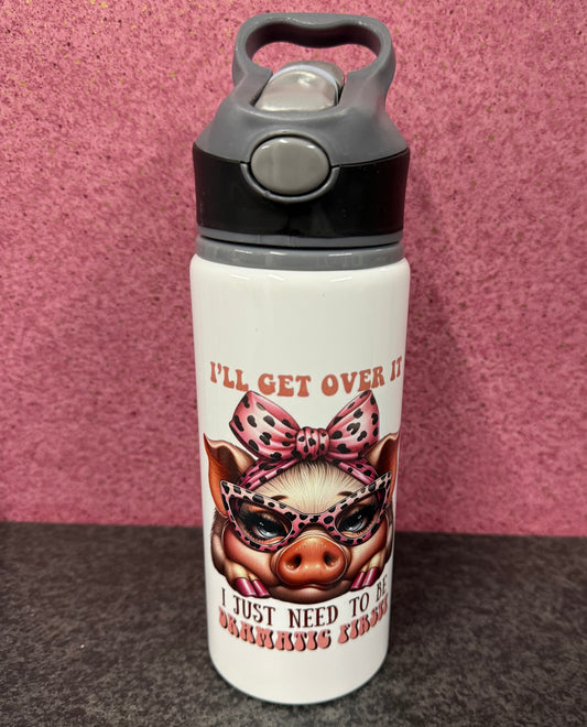 Dramatic Pig! , Straw Lid, Flip Top, Water Bottle, Personalised