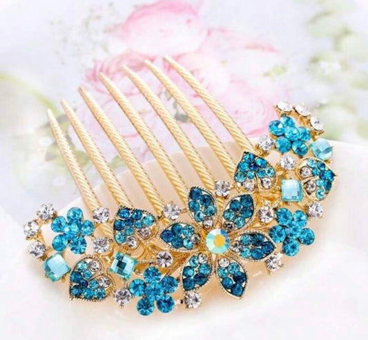 Light Blue Flower Hair Comb, Upto, Wedding, Comb, Hair Folk