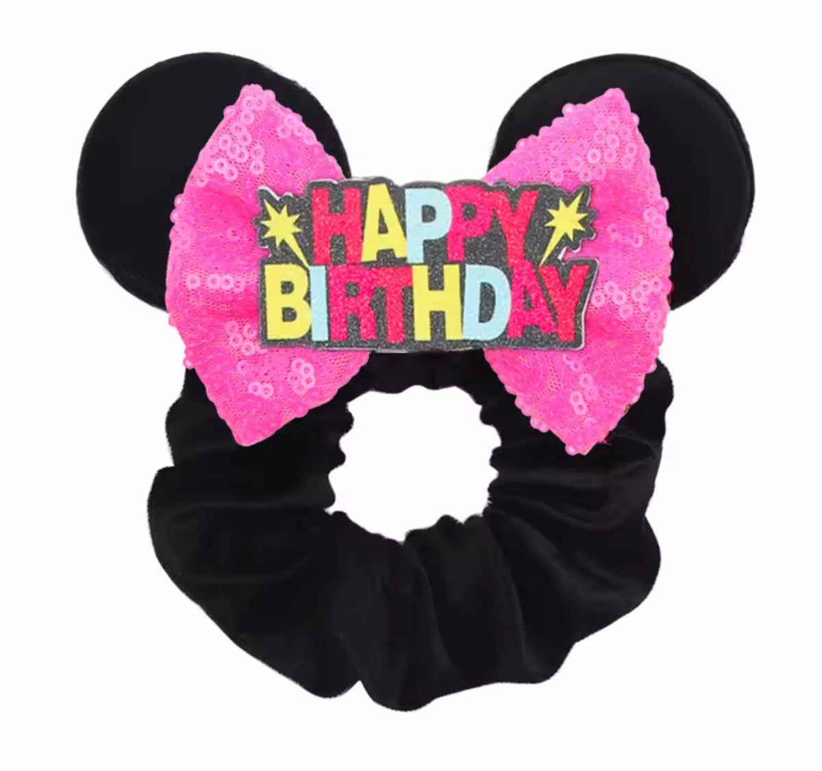 Mouse Ear Velvet Scrunchie, Happy Birthday,