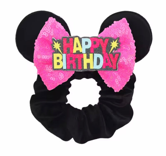Mouse Ear Velvet Scrunchie, Happy Birthday,