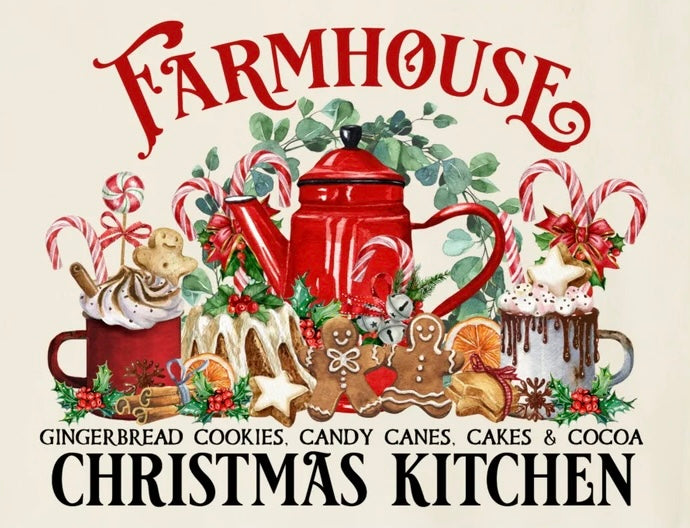 Farmhouse Christmas Kitchen, Glass Chopping Board, Worktop Saver