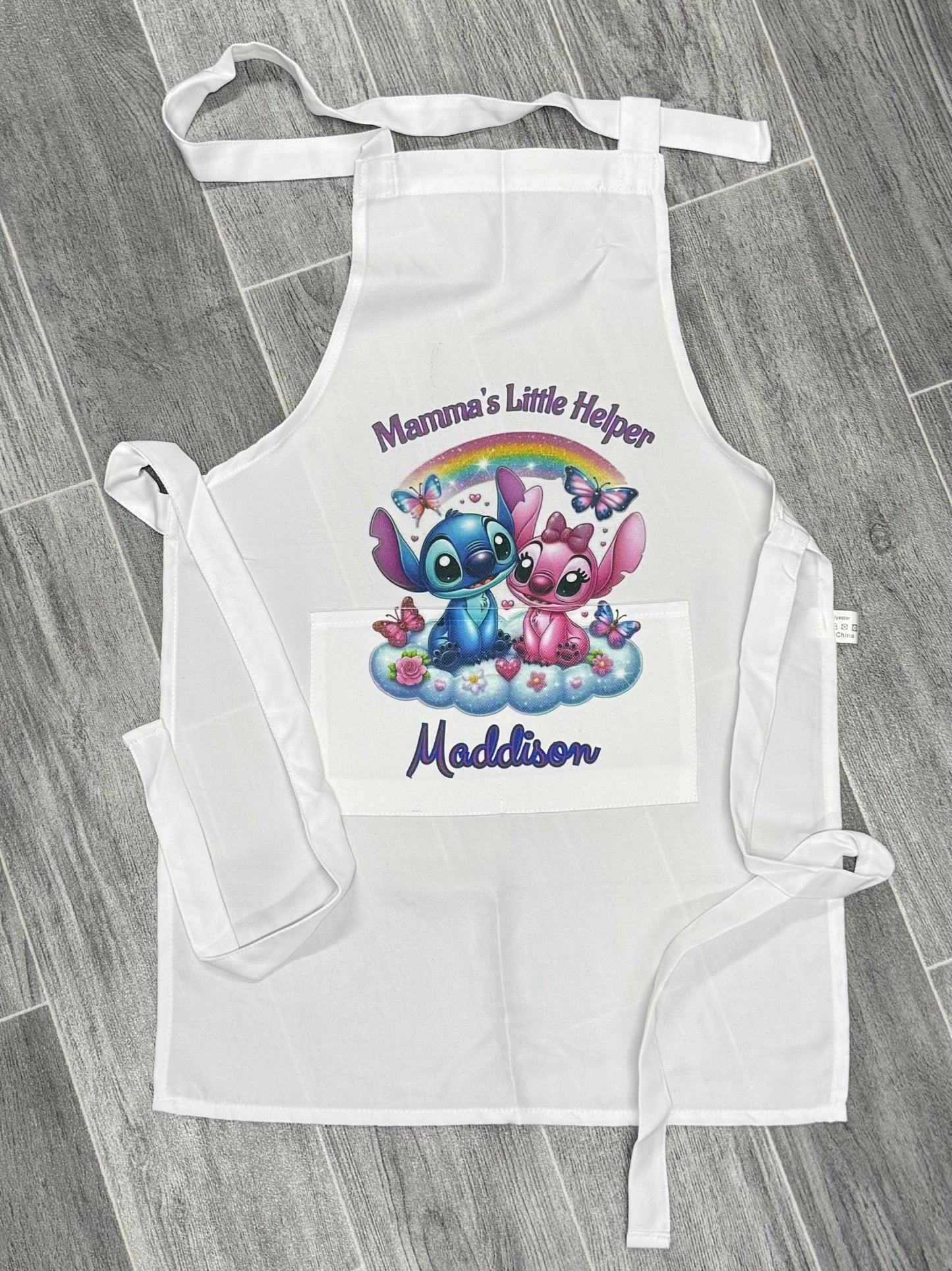 Personalised Child’s Apron White Pinny, Cooking, Baking, Personalised, Unisex, Kids, Stitch & Angel