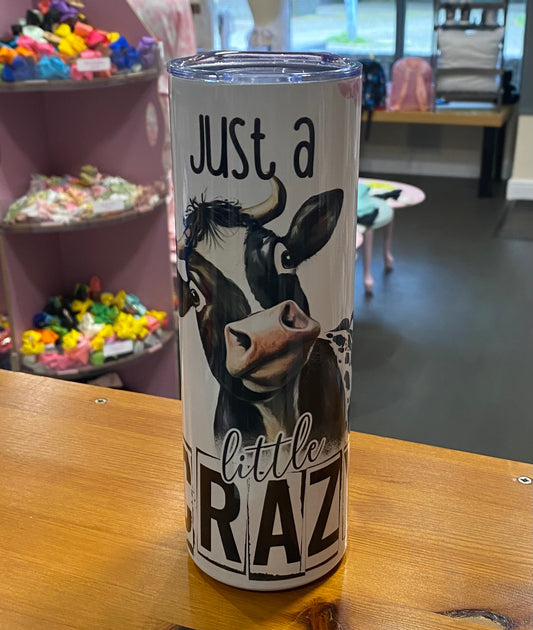 20oz Tumbler, Crazy Cow, Insulated, Stainless Steel, Hot & Cold use, Personalise