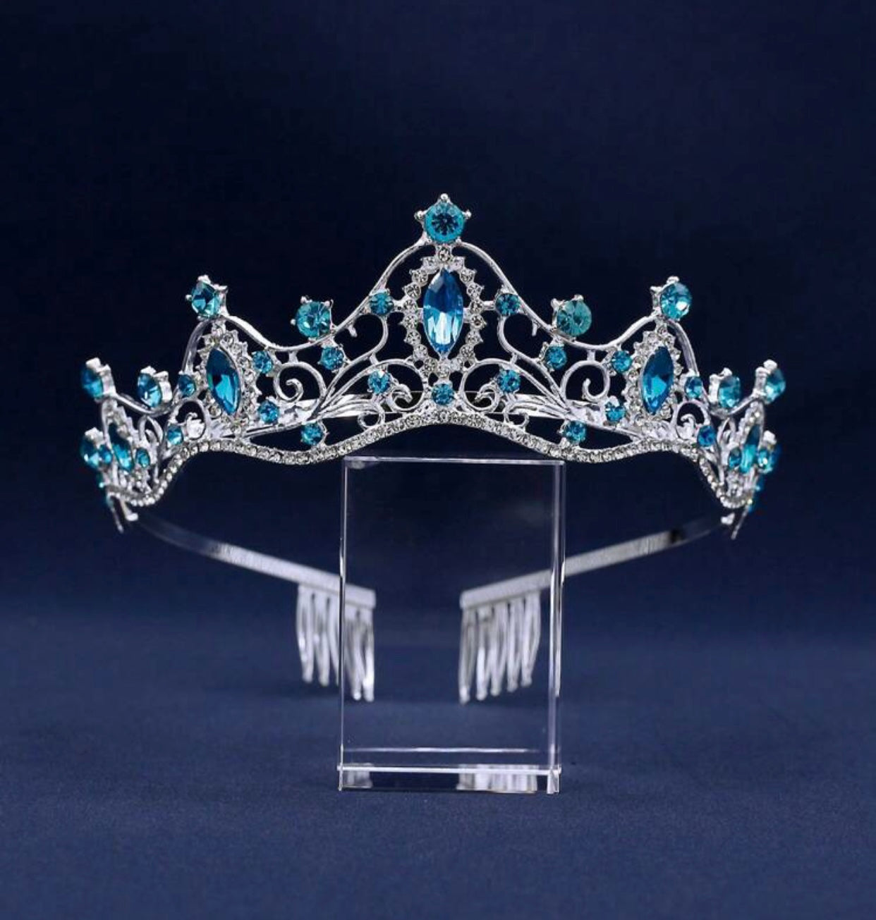 Turquoise Rhinestone Tiara, Crown, Prom, Wedding, Dancing, Metal Tiara