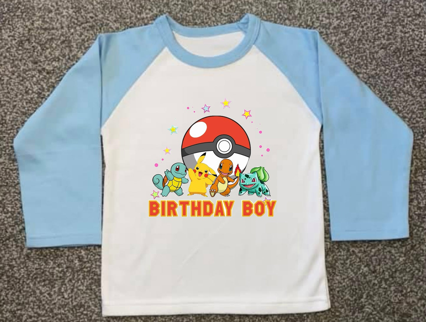 Kids Personalised Pokémon PJs - Plain Blue - Birthday Boy, Ages 6 Months - 10 Years